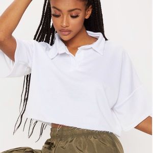 PLT White Cropped Polo Shirt